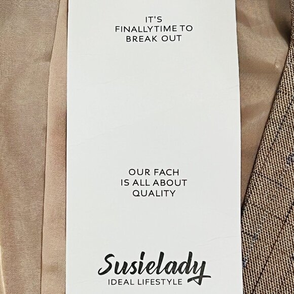 NWT Susielady Women's Full Lined Flap Pockets One Button Plaid Brown Blazer Sz M - Picture 7 of 10